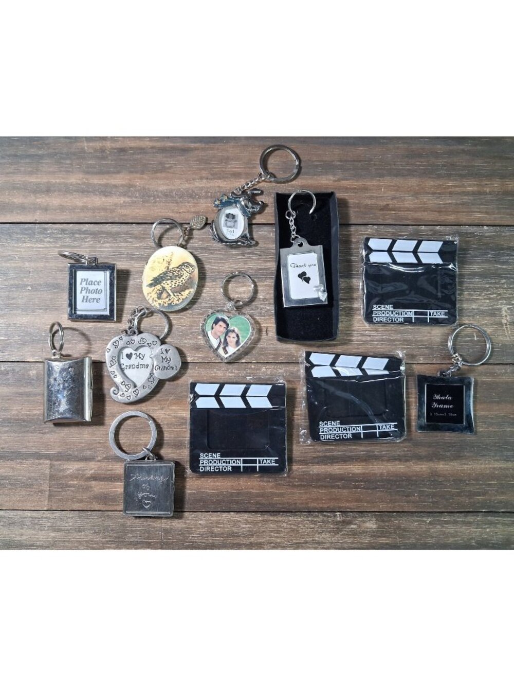 Photo Frame Keychain Lot Various Metal Plastic Clapperboard Dog Owl Other